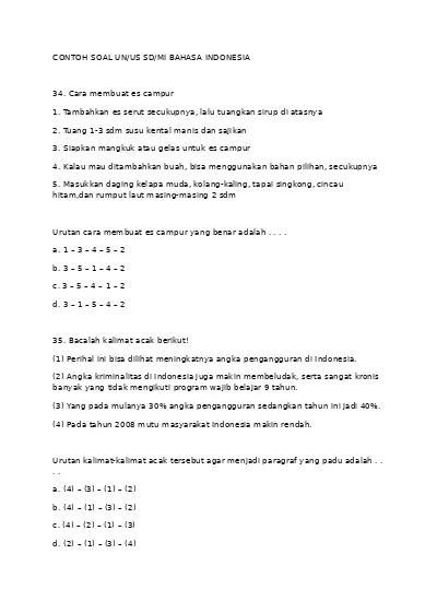 contoh soal ujian sekolah bahasa indonesia kelas 9