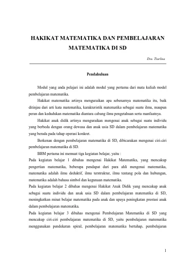 Top Pdf Hakikat Matematika Dan Pembelajaran Matematika Di Sd 123dok Com