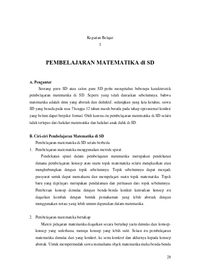 Kegiatan Belajar 3 Pembelajaran Matematika Di Sd Q