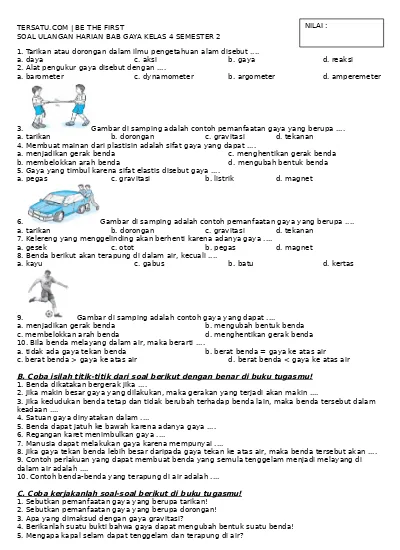 Soal Uh Ipa Bab Gaya Kls 4 Smstr 2