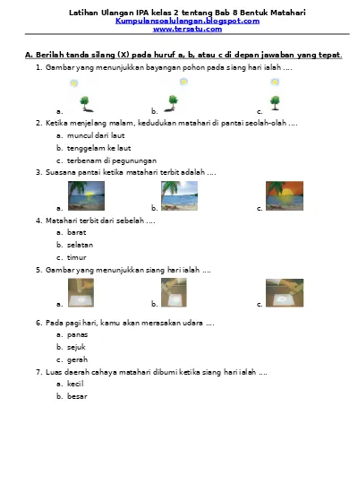 Latihan Ulangan Ipa Kelas 2 Tentang Bab 8 Bentuk Matahari
