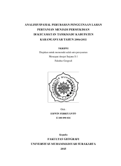 ANALISIS SPASIAL PERUBAHAN PENGGUNAAN LAHAN PERTANIAN MENJADI ...