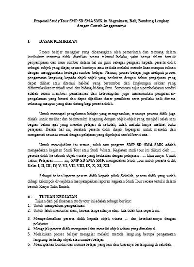 Proposal Study Tour Smp Sd Sma Smk Ke Yogyakarta, Bali, & Bandung Lengkap Dengan Contoh Anggarannya Proposal Study Tour