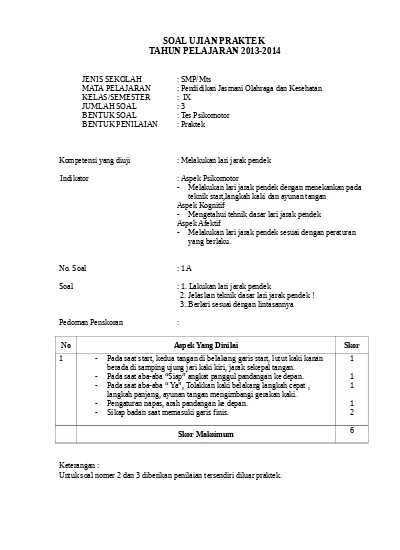 Top Pdf Soal Ujian Praktek Penjaskes Smp 123dok Com