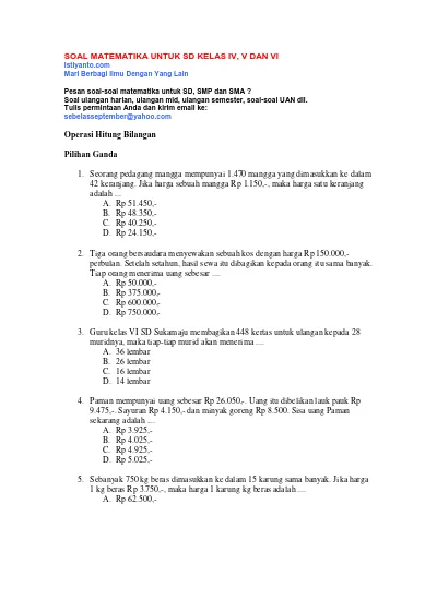 Top Pdf Soal Matematika Untuk Sd 123dok Com