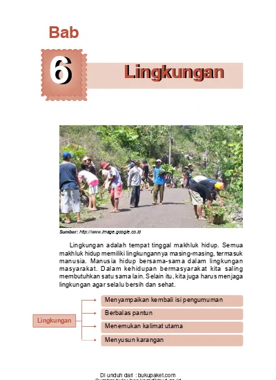 Materi Pelajaran Bahasa Indonesia Kelas 4 SD/MI Semester 1/2 Bab 6 Lingkungan
