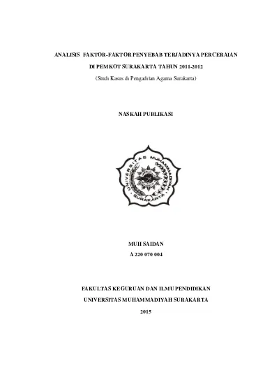 ANALISIS FAKTORFAKTOR PENYEBAB TERJADINYA PERCERAIAN DI PEMKOT