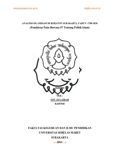 Analisis Islamisasi Di Keraton Surakarta Tahun 1788 1820 Pemikiran Paku Buwana Iv Tentang Politik Islam