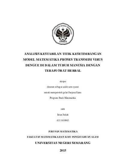 Analisis Kestabilan Titik Kesetimbangan Model Matematika Proses Transmisi Virus Dengue Di Dalam Tubuh Manusia Dengan Terapi Obat Herbal