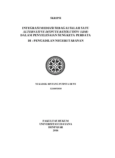 Integrasi Mediasi Sebagai Salah Satu Alternative Dispute Resolution