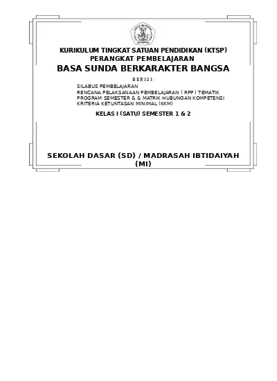 Perangkat Pembelajaran Basa Sunda Basa Sunda Sd Mi Kelas 5