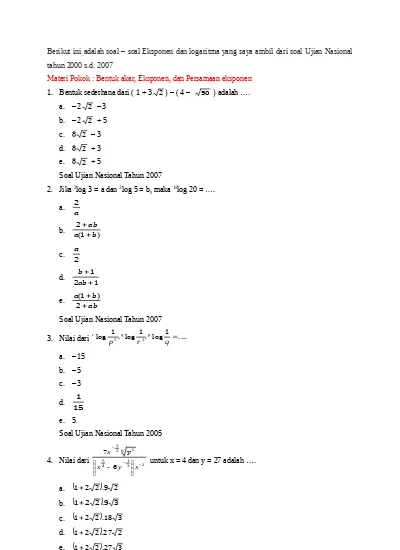 Soal Eksponen Logaritma