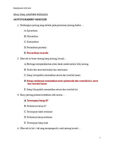 Soal Soal Anatomi Fisiologi Uas