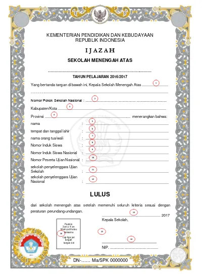 Format Bangko Ijazah Sma Smk Sederajad Dan Paket C Tahun 2017 Ijazah Sma Ipa 2017