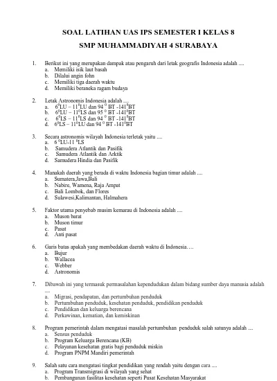 Soal Uas Ips Kelas 8 Smp Mtssemester 1 Ganjil Soal 1
