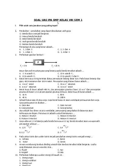 Soal Ipa Smp Kelas Viii Semester I Soal Viii Ipa Sem 1