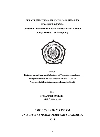 Peran Pendidikan Islam Dalam Pusaran Dinamika Bangsa Analisis Buku Pendidikan Islam Berbasis Problem Sosial Karya Sutrisno Dan Muhyidin
