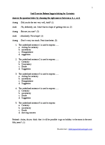 Soal Exercise Bahasa Inggris Asking for Certainty