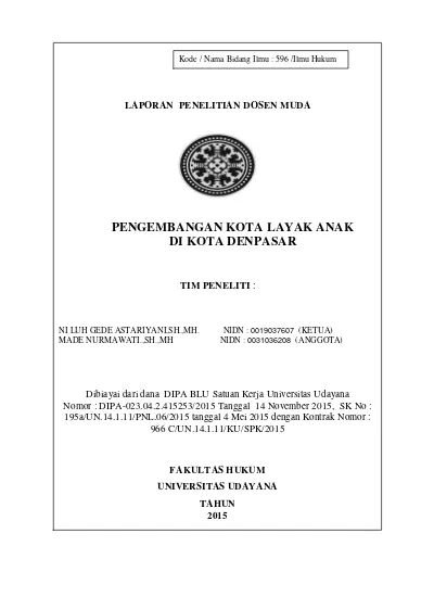 Pengembangan Kota Layak Anak Di Kota Denpasar.