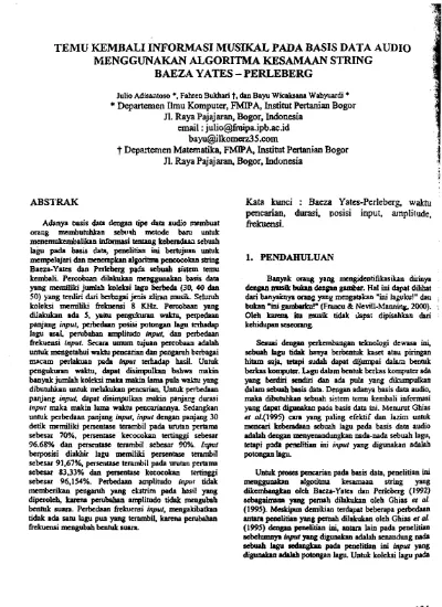 Temu Kembali Informasi Musikal Pada Basis Data Audio Menggunakan Algoritma Kesamaan String Baeza Yates Perleberg