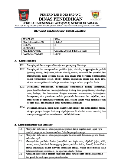 Rpp Fisika Sma Kelas Xi Semester 1 Permendikbud 103 Kur 13 Rpp Kd 3 3 1 Glb