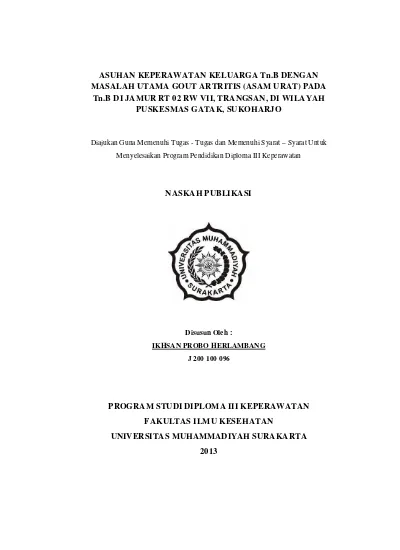 ASUHAN KEPERAWATAN KELUARGA Tn.B DENGAN MASALAH UTAMA GOUT ARTRITIS ...