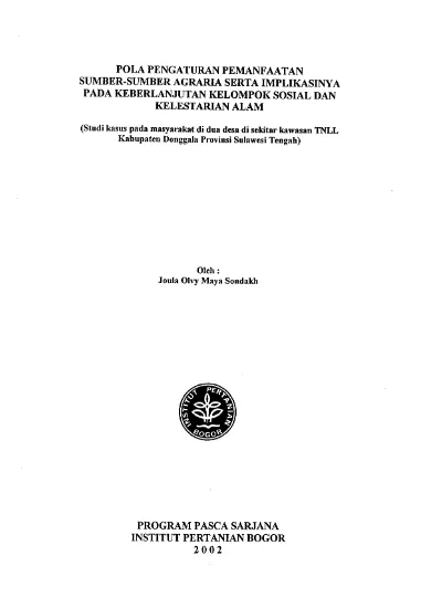 Pola Pengaturan Pemanfaatan Sumber Sumber Agraria Serta Implikasinya Pada Keberlanjutan Kelompok Sosial Dan Kelestarian Alam