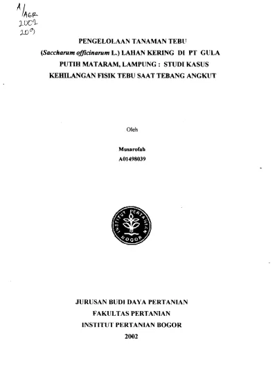 Top Pdf Pengelolaan Tanaman Tebu Saccharum Officinarum L Lahan Kering Di Pt Gula Putih Mataram Lampung Dengan Aspek Khusus Manajemen Irigasi 123dok Com