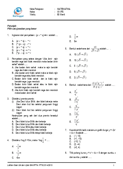 Prediksi Soal Un Sma Bahasa Inggris Ipa Ips Paket A Carisoal Com