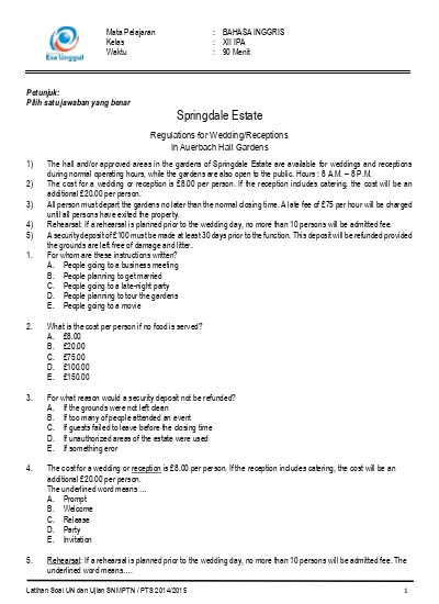 Prediksi Soal Un Sma Bahasa Inggris Ipa Ips Paket A Carisoal Com