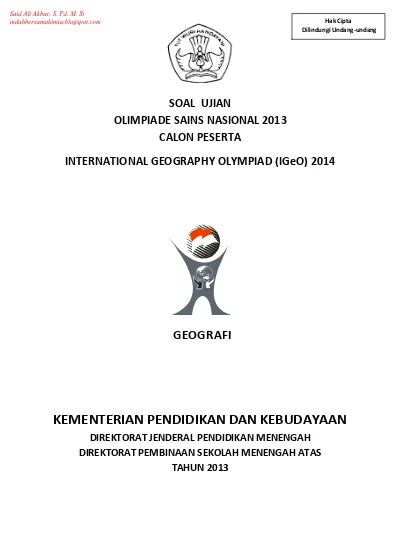 Soal Olimpiade Geografi Tingkat Provinsi Tahun 2013