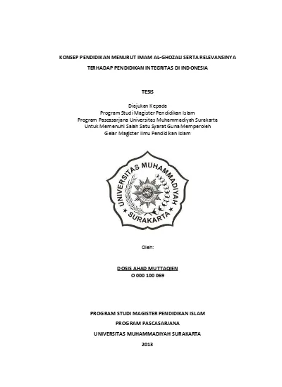 Konsep Pendidikan Menurut Imam Al Ghozali Serta Relevansinya Terhadap Pendidikan Integritas Di Indonesia Konsep Pendidikan Menurut Imam Al Ghozali Serta Relevansinya Terhadap Pendidikan Integritas Di Indonesia