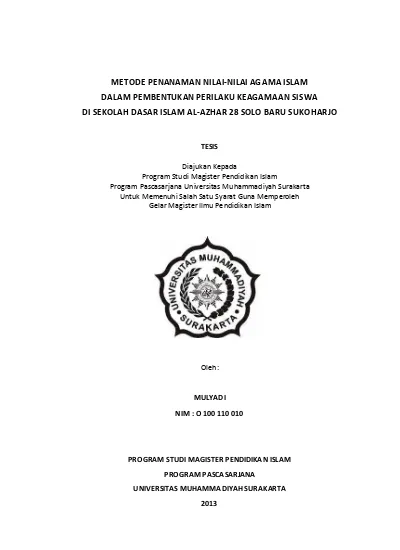 Metode Penanaman Nilai‐nilai Agama Islam Dalam Pembentukan Perilaku Keagamaan Siswa Metode