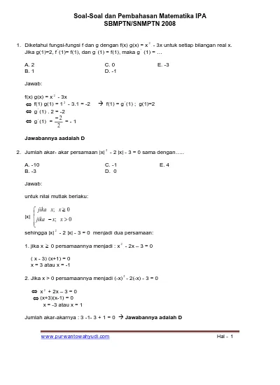 Top Pdf Soal Soal Dan Pembahasan Matematika Ipa Sbmptn Snmptn 2012 123dok Com