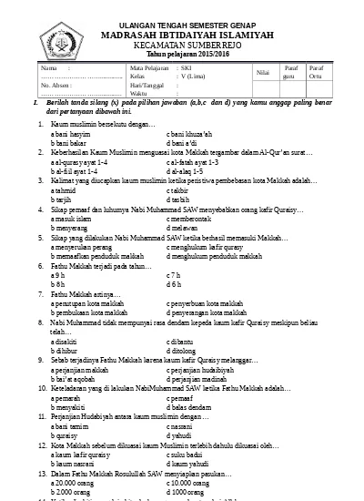 Soal Ukk Genap Kelas 11 Ski Semester Genap Warta Madrasah Soal Ski