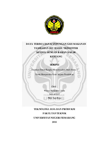 Daya Terima Dan Kandungan Gizi Makanan Tambahan Ibu Hamil Trimester Ketiga Dengan Bahan Dasar Kentang