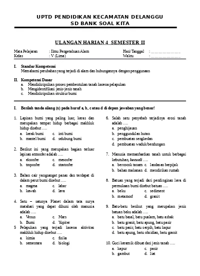 Top Pdf Soal Ulangan Ipa Kelas 5 Sd Materi Bumi Dan Alam Semesta 123dok Com