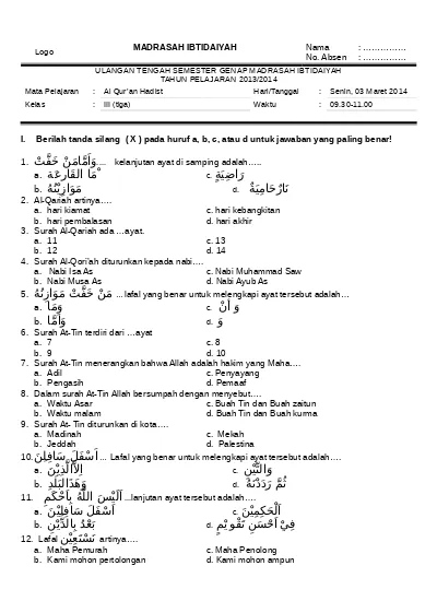 3 Soal Naskah Al Qur