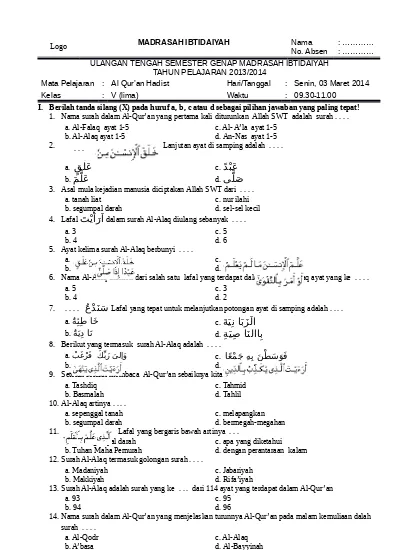 5 Soal Naskah Al Qur