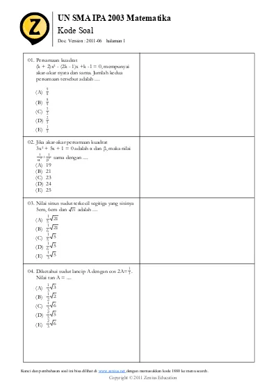 Soal Un Matematika Ipa Tahun 2002 2014