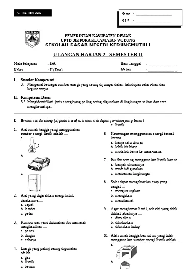 Soal Soal Latihan Untuk Kelas 2 Sd Uh2 Ipa Kelas Ii