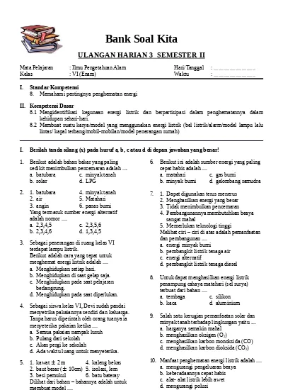 Soal Ulangan Harian Kelas 6 Sd Terbaru Uh2