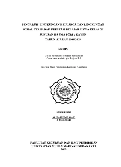 PENGARUH LINGKUNGAN KELUARGA DAN LINGKUNGAN SOSIAL TERHADAP PRESTASI ...