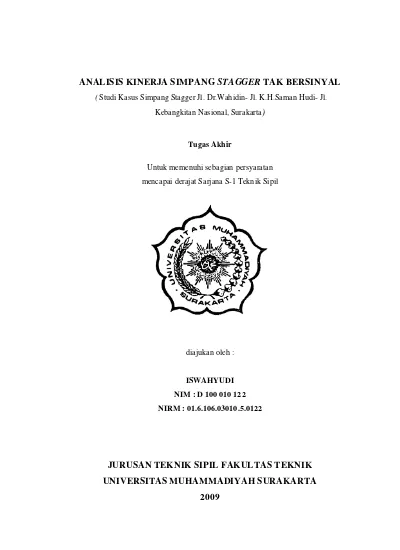 ANALISIS KINERJA SIMPANG STAGGER TAK BERSINYAL ( Studi Kasus Simpang ...