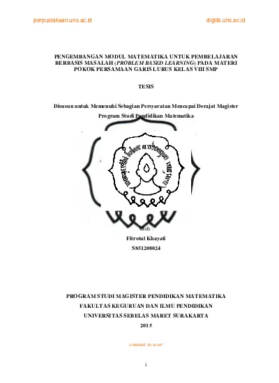 PENGEMBANGAN MODUL MATEMATIKA UNTUK PEMBELAJARAN BERBASIS MASALAH ...