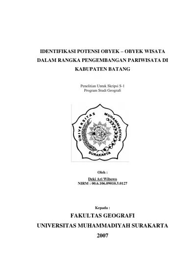 Identifikasi Potensi Obyek Obyek Wisata Dalam Rangka Pengembangan