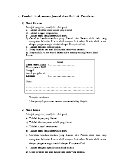 Jurnal D Contoh Instrumen Jurnal Dan Rubrik Penilaian