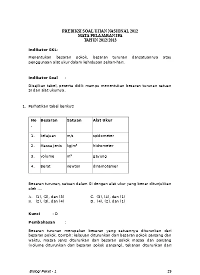 Top Pdf Paket 1 Soal Ipa Biologi 1 123dok Com