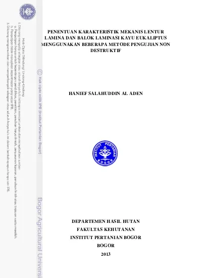 Penentuan Karakteristik Mekanis Lentur Lamina Dan Balok Laminasi Kayu