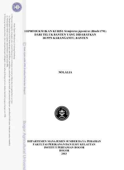 Reproduksi Ikan Kurisi Nemipterus Japonicus (Bloch 1791) Dari Teluk ...